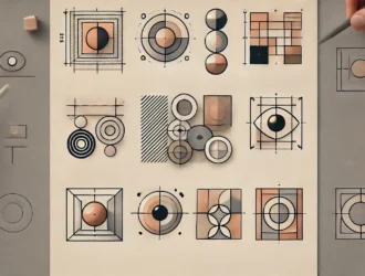 Illustration showcasing various Gestalt principles in design, including proximity, similarity, closure, continuity, figure-ground, and common fate. Each principle is represented using simple geometric shapes, lines, and patterns in a modern, minimalistic layout with a neutral color palette, clearly demonstrating how these principles influence visual perception.