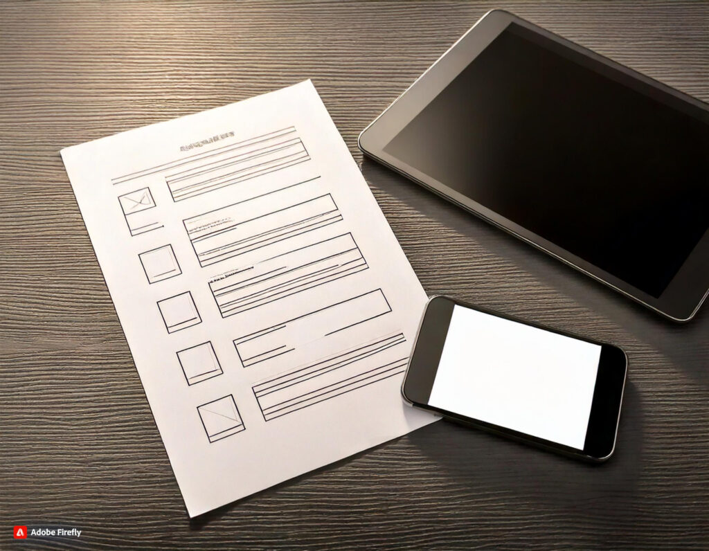 Design guidelines blank list concept with tablet and smartphone.